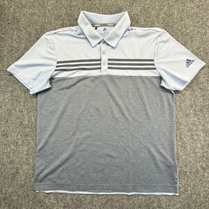 Adidas Golf Polo‎ Shirt Mens Medium Blue Gray DX4586 Short Sleeve Striped
